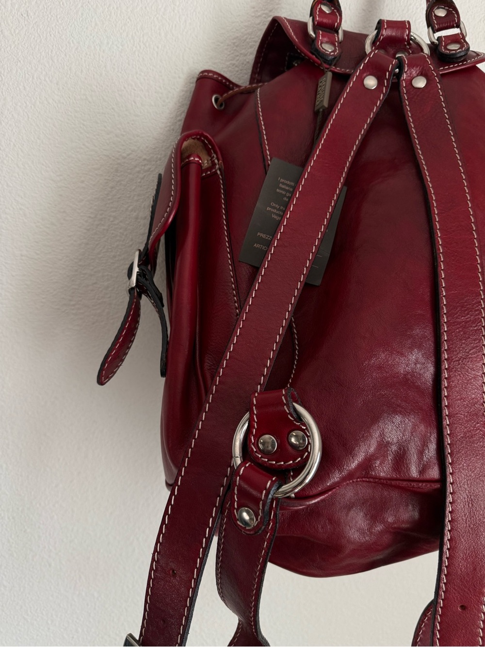 Genuine Leather Deep Red Backpack Multi-pocket - Picture 8 of 13